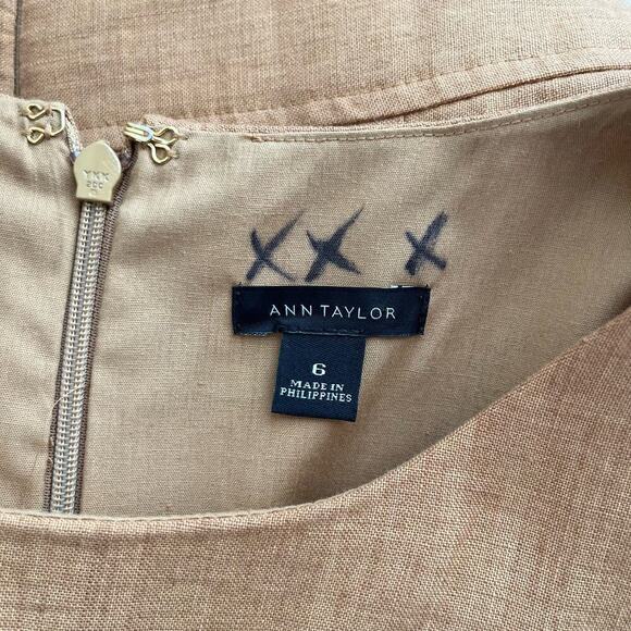 Ann Taylor Linen Sleeveless Sheath Dress with‎ Pockets in Tan, Size 6 - Picture 4 of 11